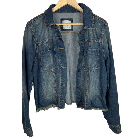 EUC Vintage Y2K Women's Mudd Dark Wash Denim Trucker Jacket 2000s Jean XL - Picture 1 of 6